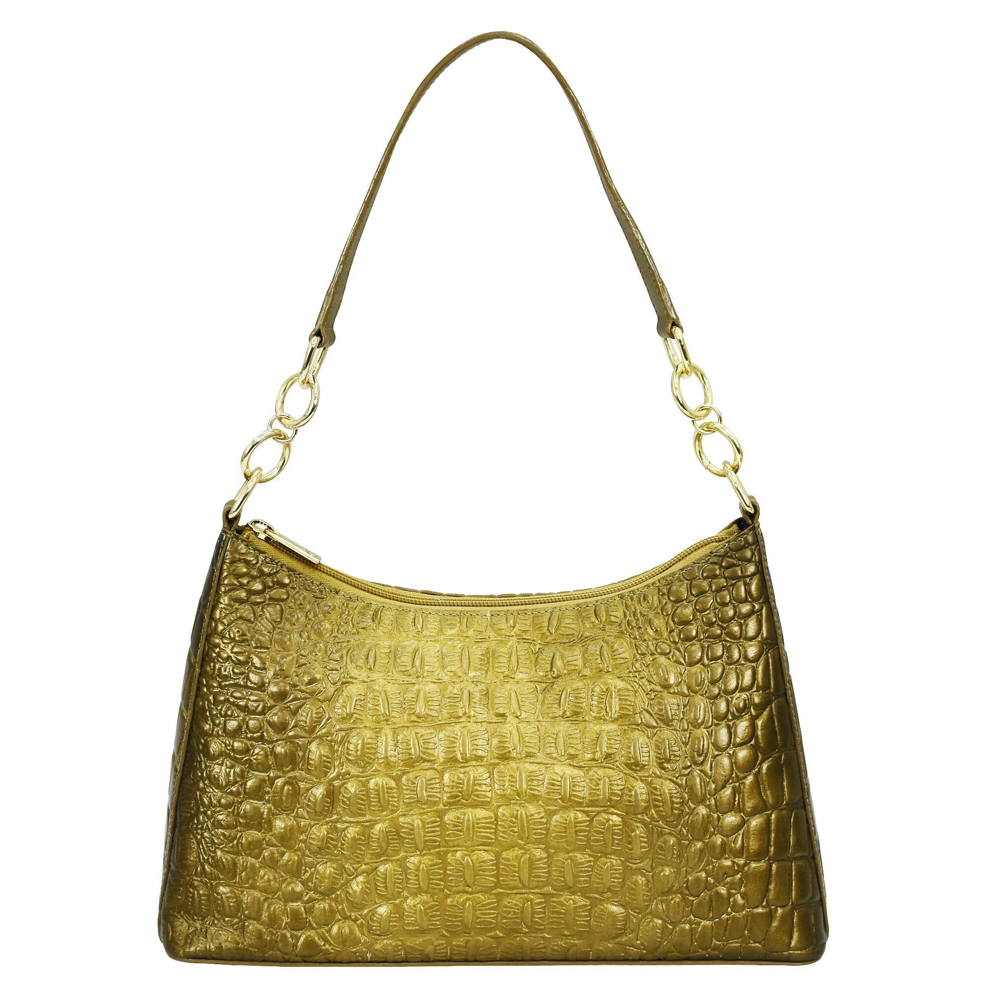 5694 Original Hand-Painted Leather Hobo With Chain Strap - Croco Embossed